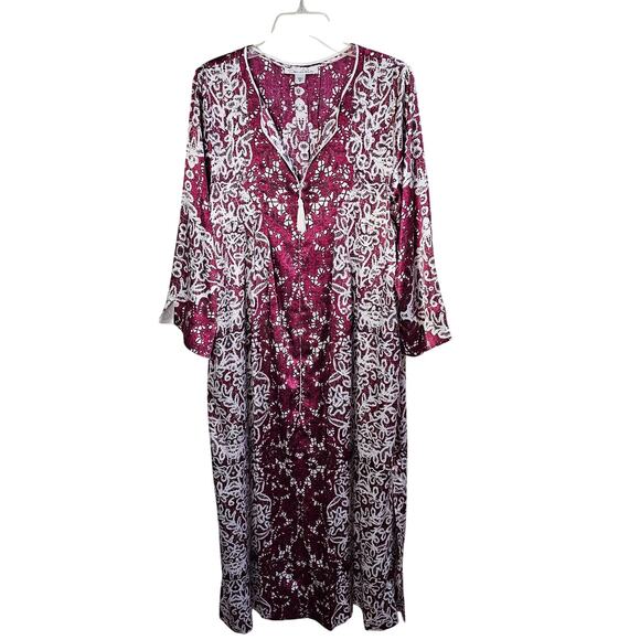 Oscar De La Renta Kaftan Robe Womens M Vintage Romantic Resortwear Satin Lounge - Picture 8 of 10